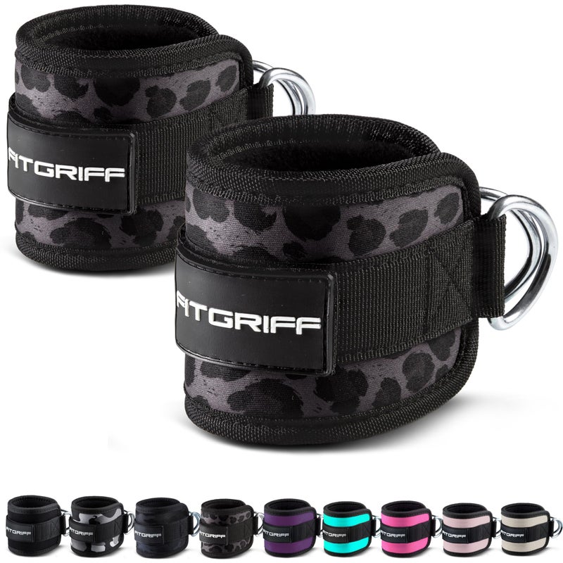 FitgriffÂ® Ankle Straps V1 for Cable Machine (2 Pieces) - Gym Workout Equipment - Leg Pulley Attachment, Kickback Straps (Leopard) - Image 1